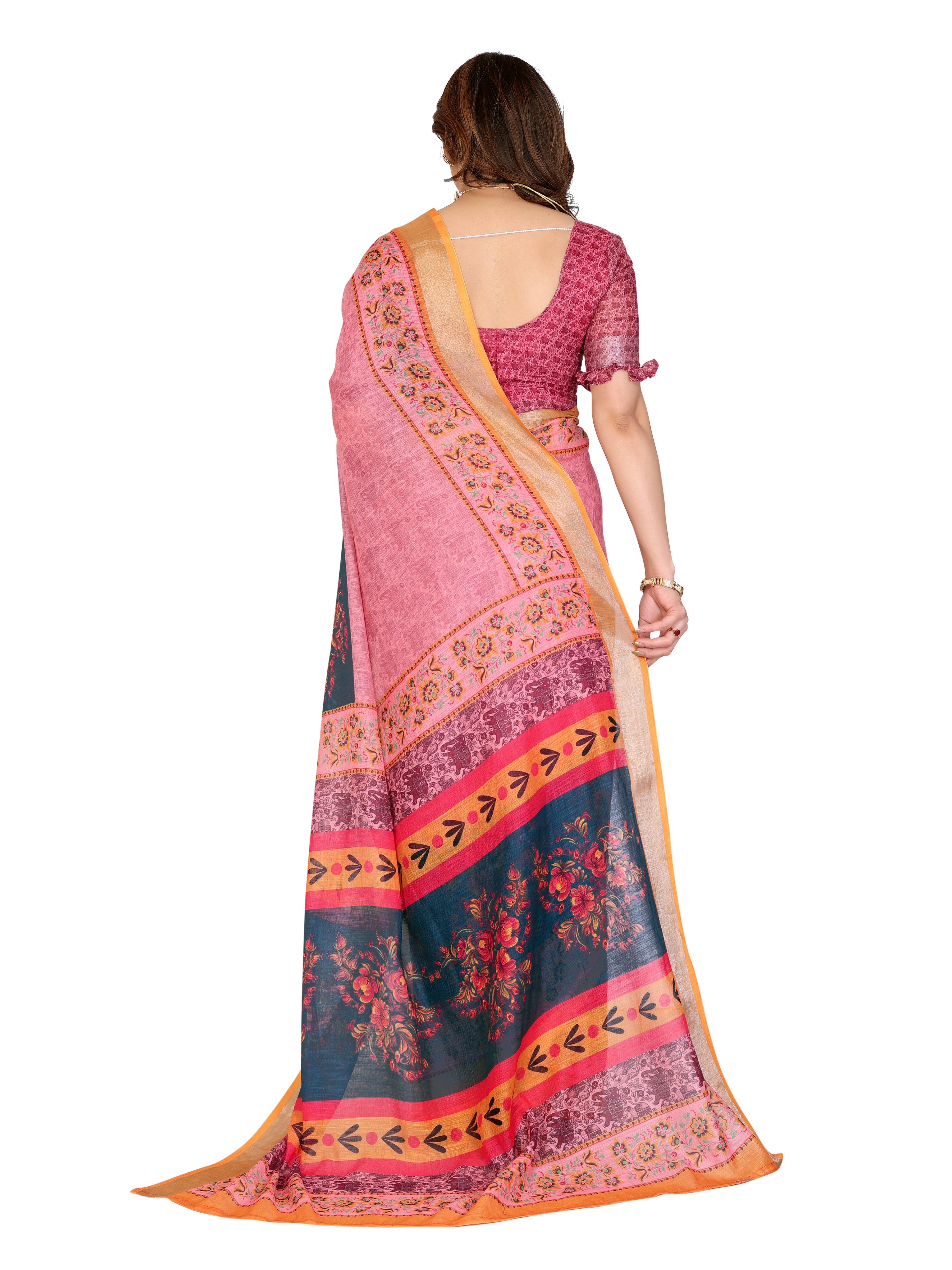 Linen Saree with Contrast Border | Casual & Office Wear