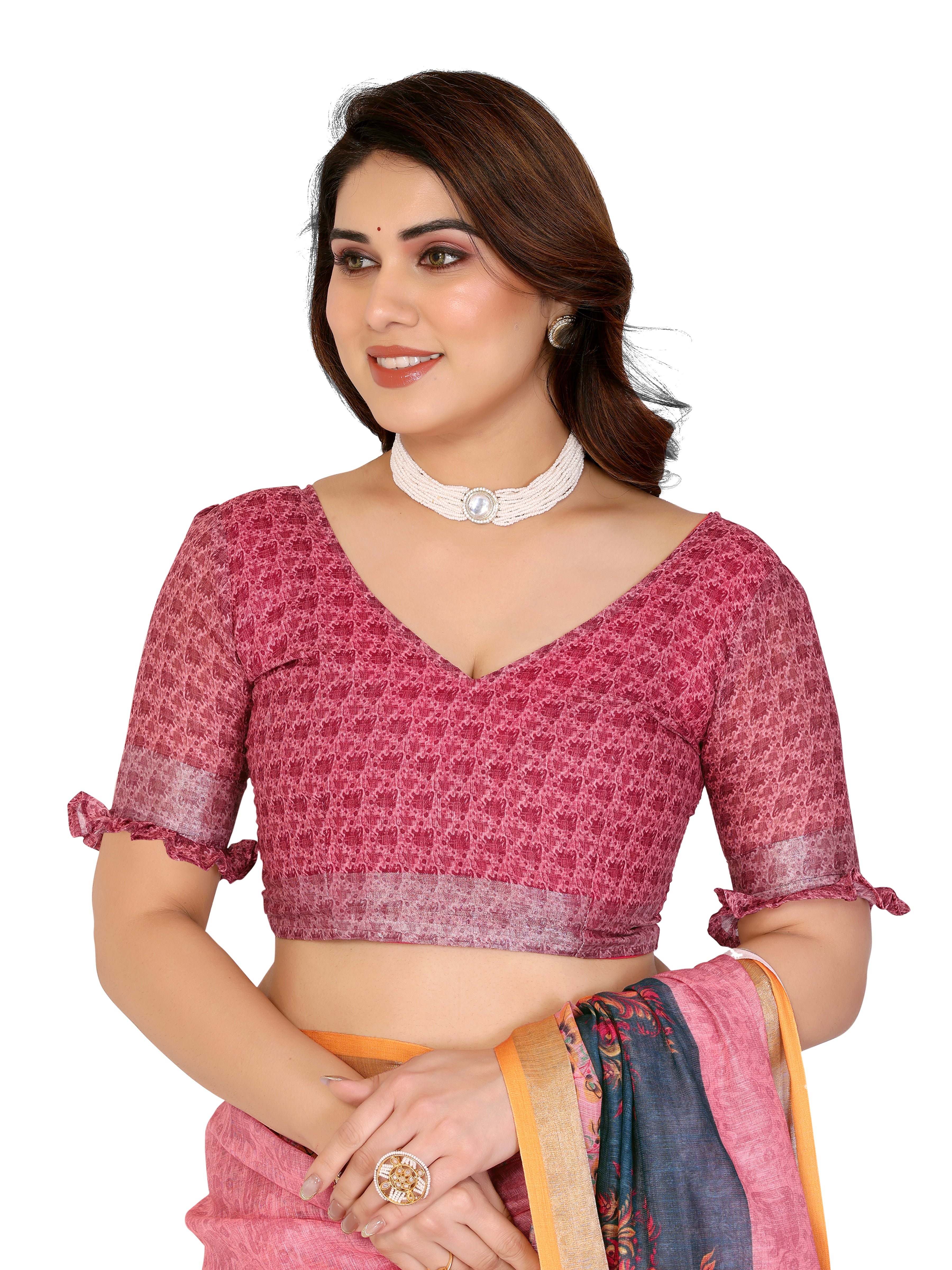 Linen Saree with Contrast Border | Casual & Office Wear