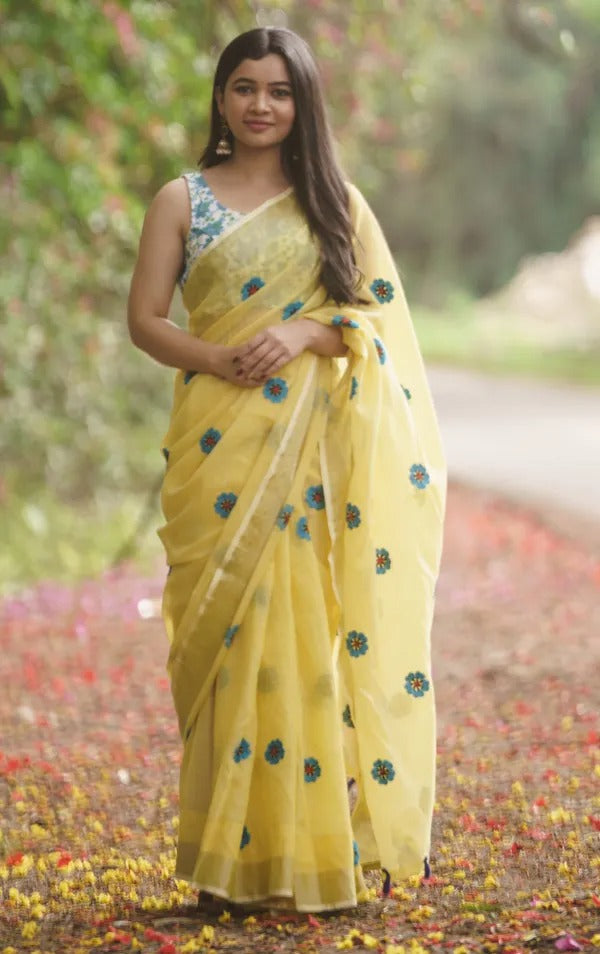Georgette Saree with Embroidered Border | Party & Function Wear