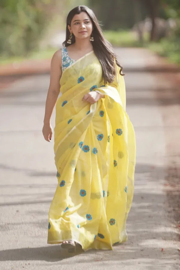 Georgette Saree with Embroidered Border | Party & Function Wear