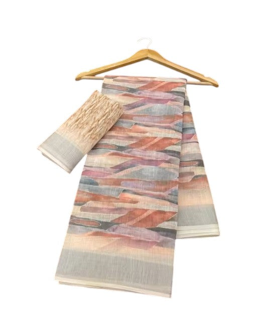 Linen Saree with Contrast Border | Casual & Office Wear