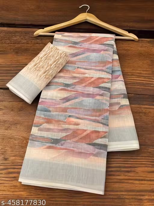 Linen Saree with Contrast Border | Casual & Office Wear