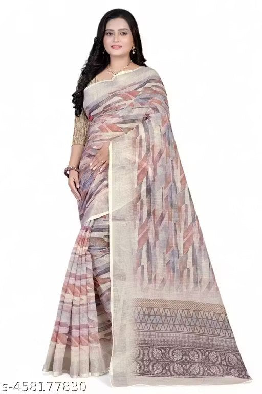 Linen Saree with Contrast Border | Casual & Office Wear
