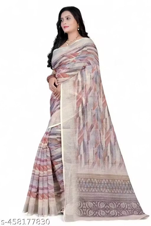 Linen Saree with Contrast Border | Casual & Office Wear