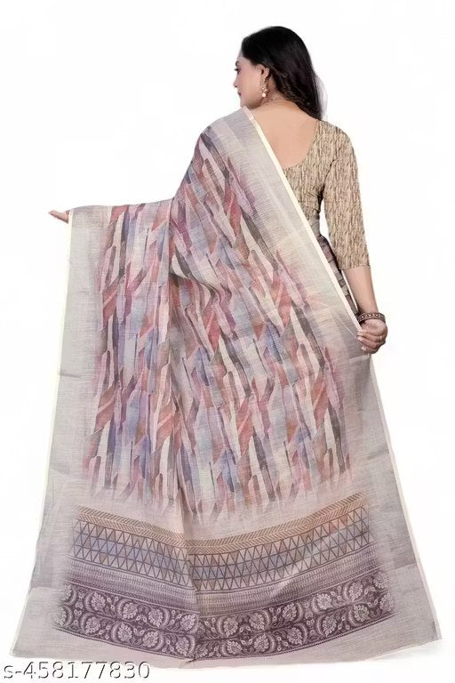 Linen Saree with Contrast Border | Casual & Office Wear