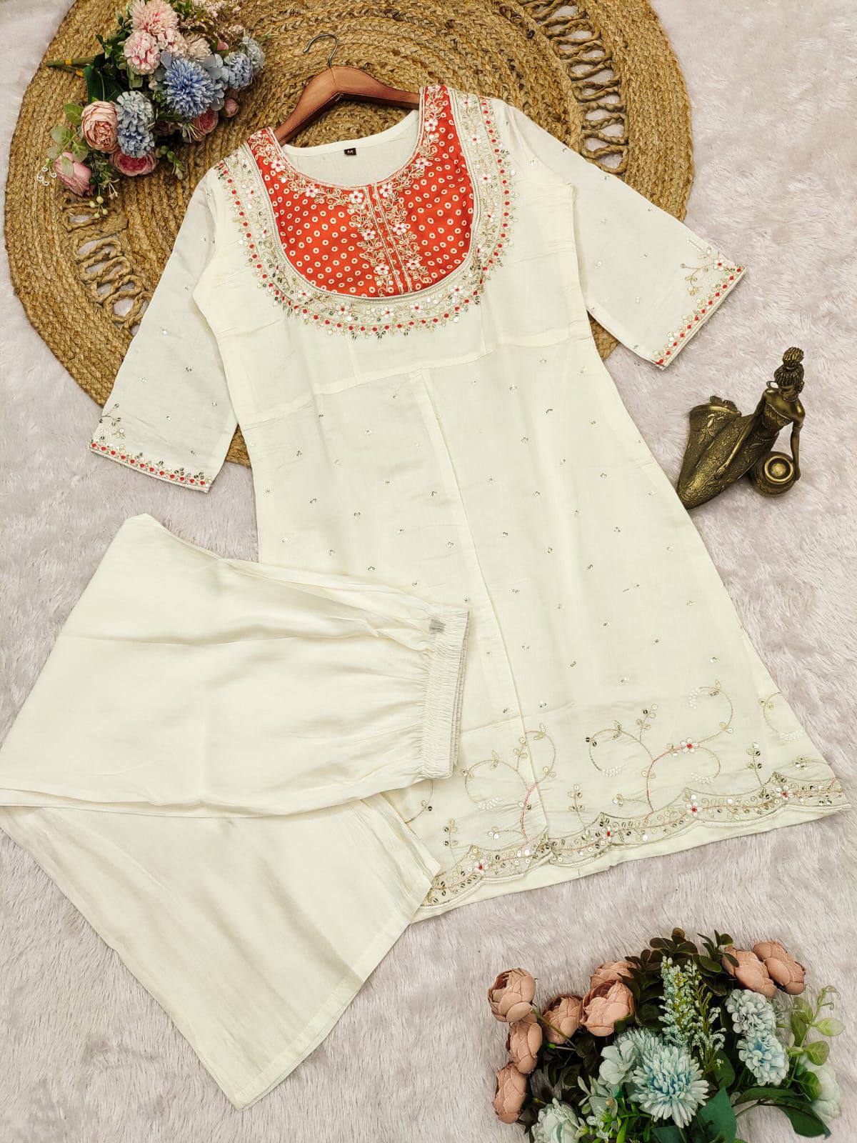 Embroidery Work Kurti with Pant | Festive Occasion Ethnic Wear