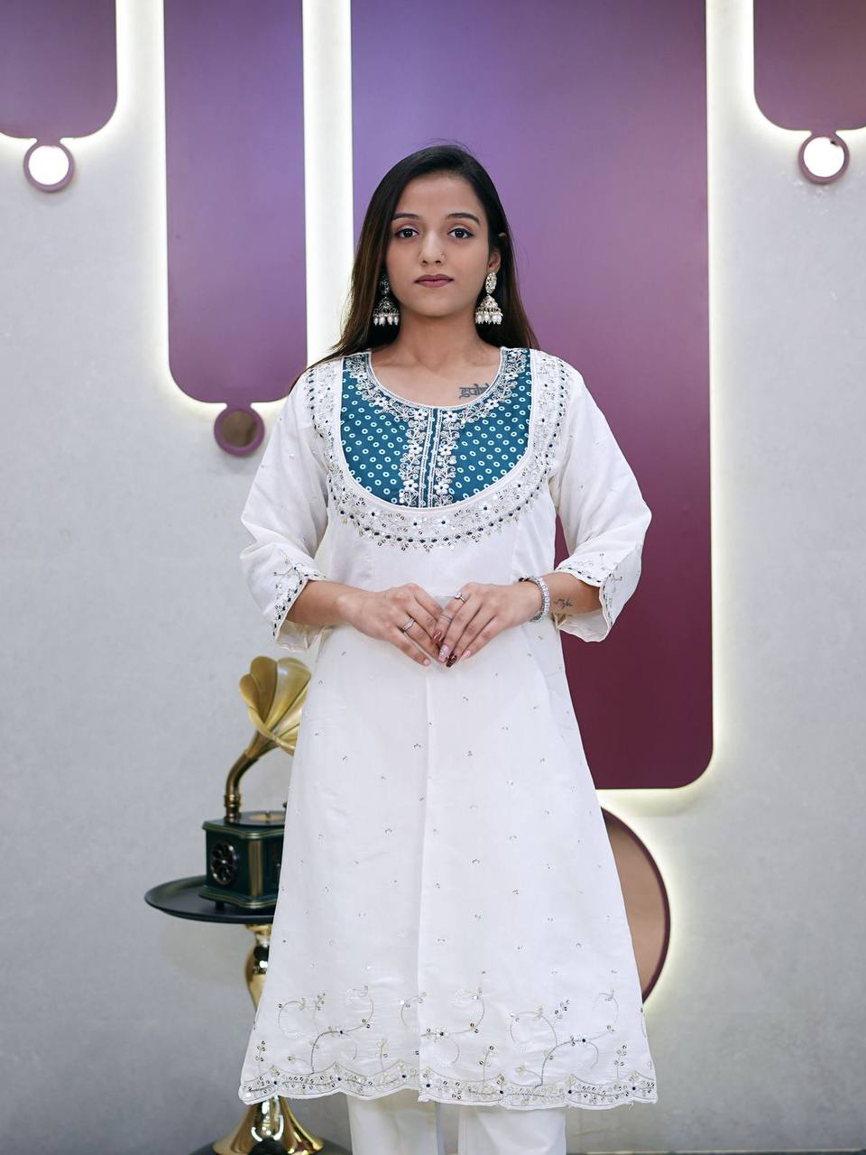 Embroidered Straight Kurti with Pant | Traditional Women Wear