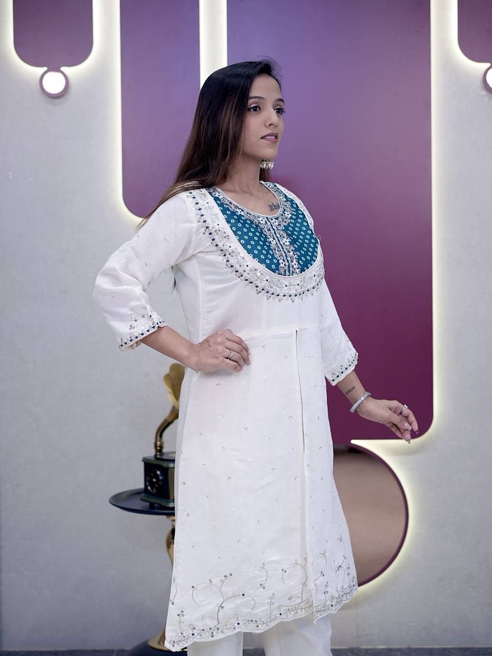 Embroidered Straight Kurti with Pant | Traditional Women Wear