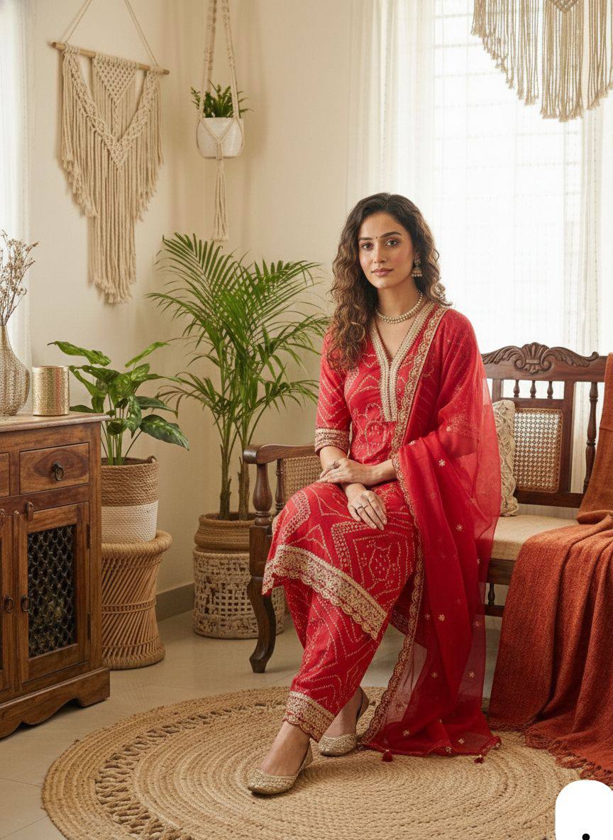 Bandhani Kurti Pant Set | Vibrant Festive Traditional Wear
