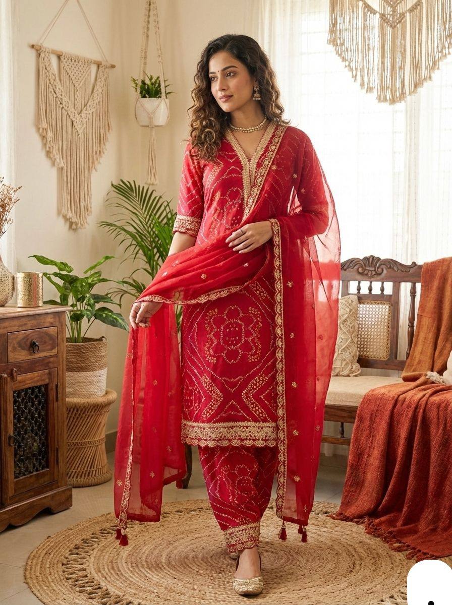 Bandhani Kurti Pant Set | Vibrant Festive Traditional Wear