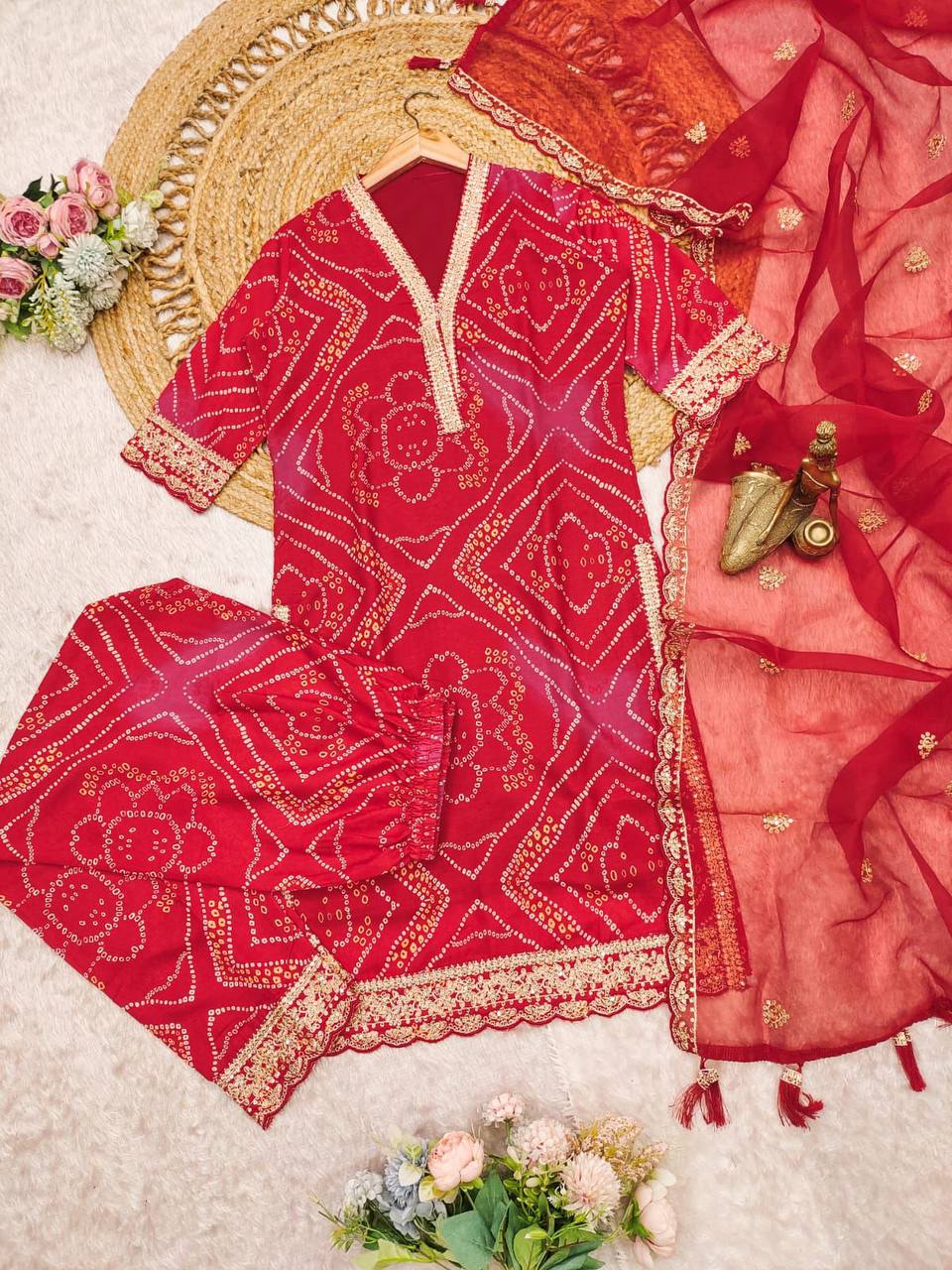 Bandhani Kurti Pant Set | Vibrant Festive Traditional Wear