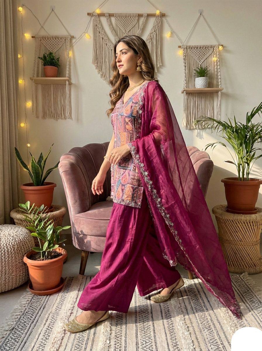 Mirror Work Kurti Pant Set | Gujarati Festive Ethnic Wear