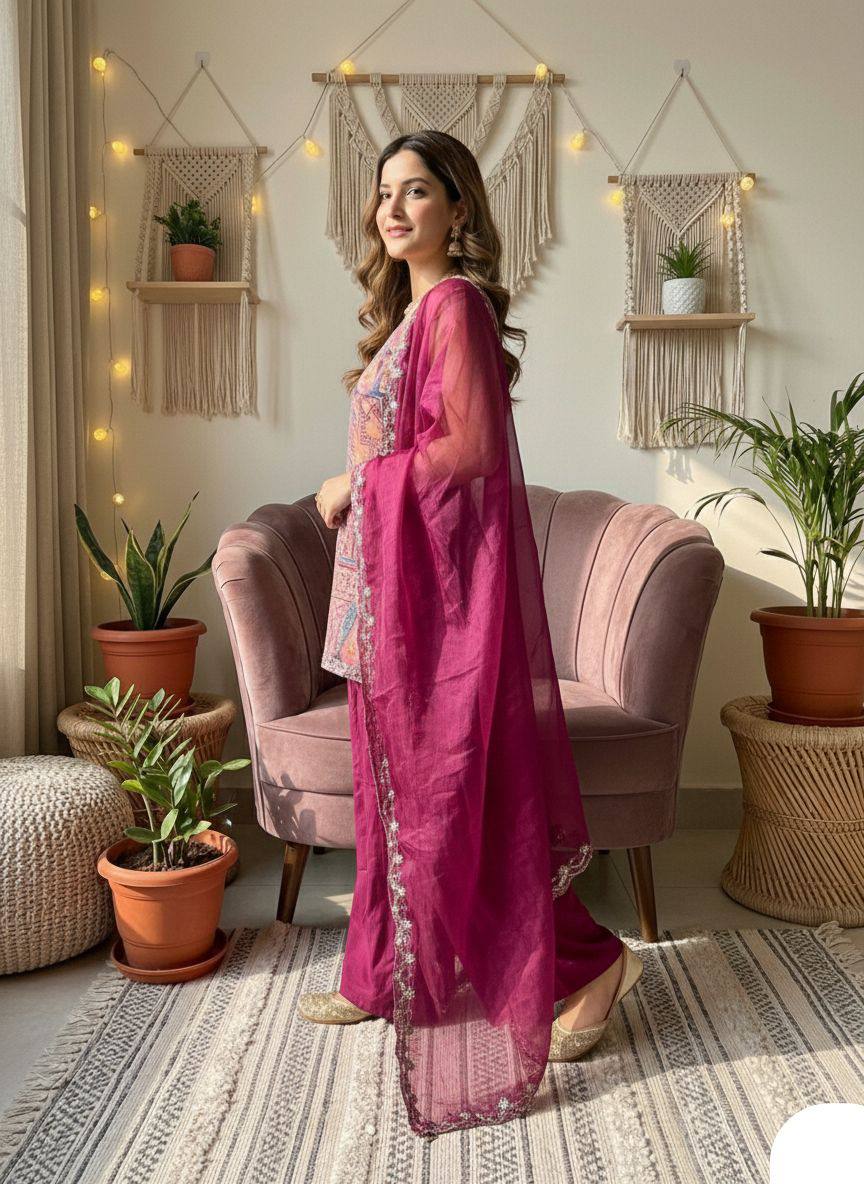 Mirror Work Kurti Pant Set | Gujarati Festive Ethnic Wear