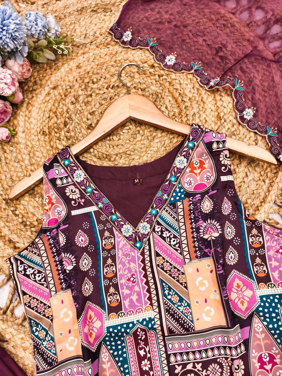 Mirror Work Kurti Pant Set | Gujarati Festive Ethnic Wear