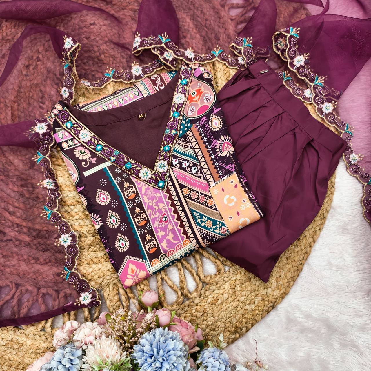 Mirror Work Kurti Pant Set | Gujarati Festive Ethnic Wear